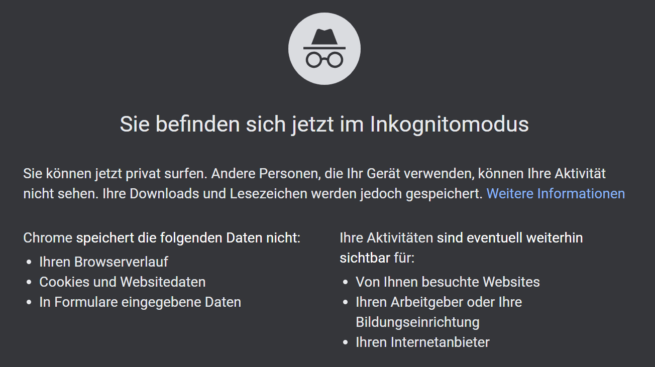 Google Chrome im Inkognitomodus (Screenshot)