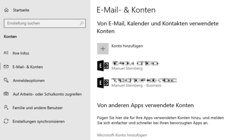 Windows 10 E-Mail- & Kontenübersicht.