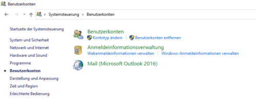 Benutzerkonten-Einstellungen mit Mail (Microsoft Outlook 2016).