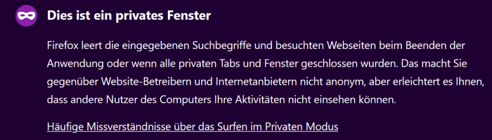 Mozilla Firefox im privaten-Fenster-Modus (Screenshot)