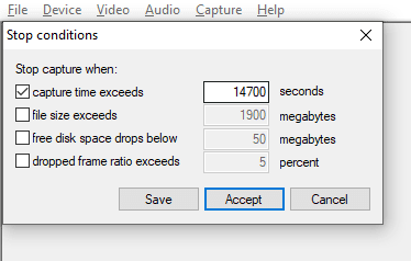 Abbruch-Kriterium in Sekunden (Screenshot: VirtualDub)