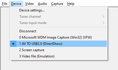 Aufzeichnungsgerät auswählen (Screenshot: VirtualDub)